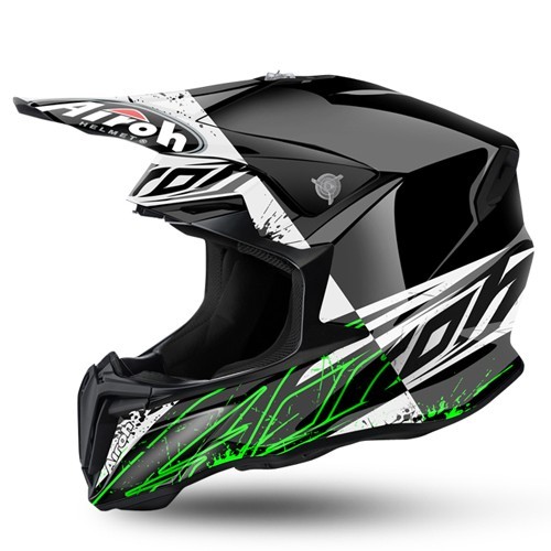AIROH TWIST SPOT BLACK/WHITE/GREEN GLOSS
